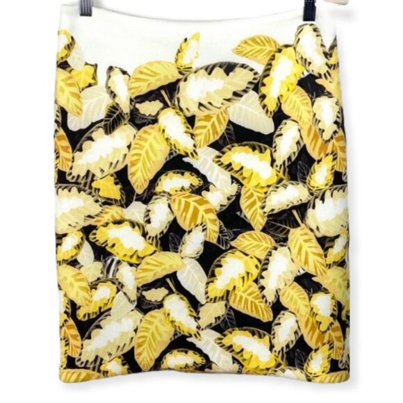 Opening Ceremony‎ Painted Leaves Neoprene Skirt Size Medium Yellow White Boho M - Picture 2 of 9